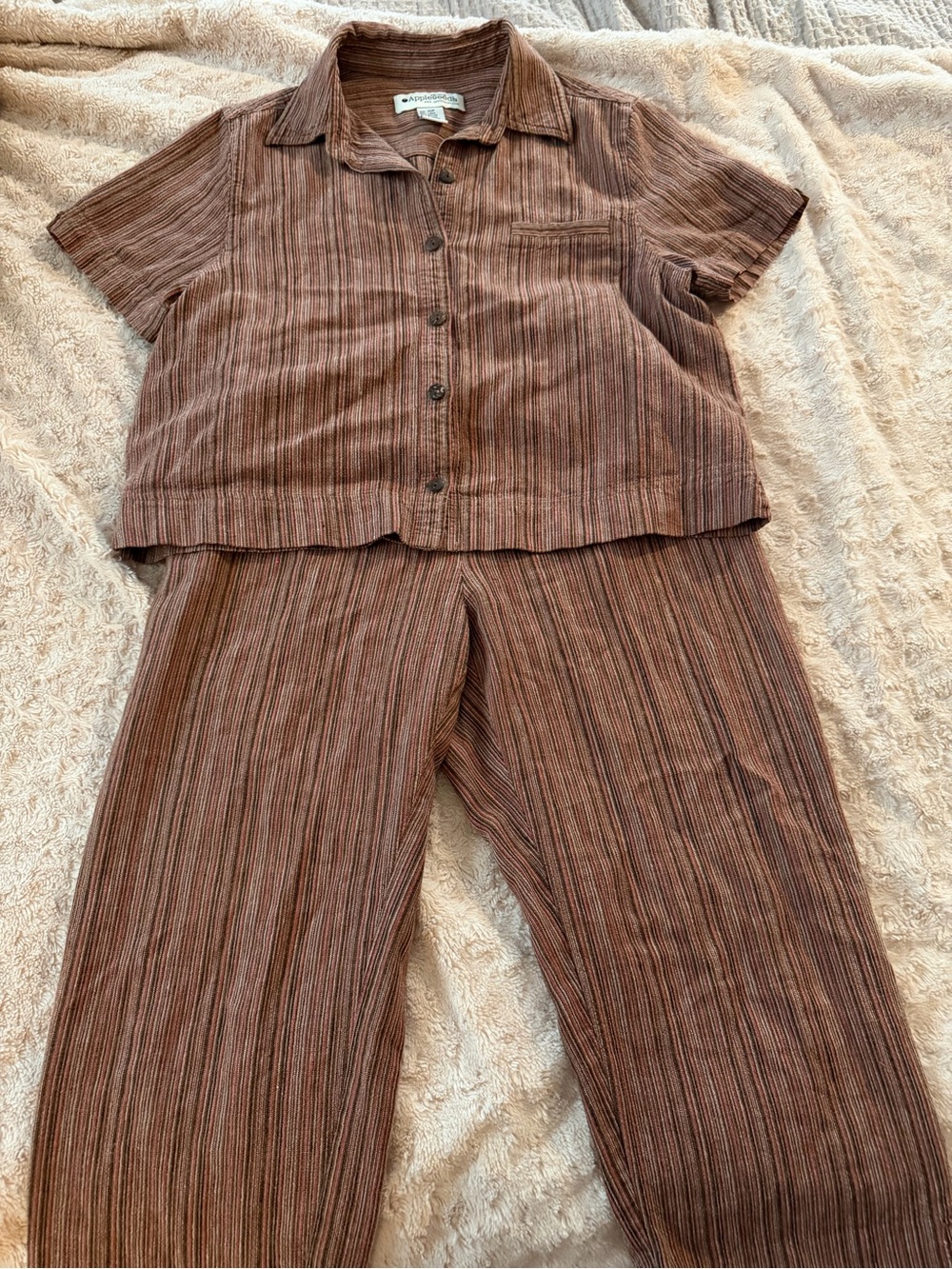 Appleseed's Neutral Striped Linen Set Size 10 petite